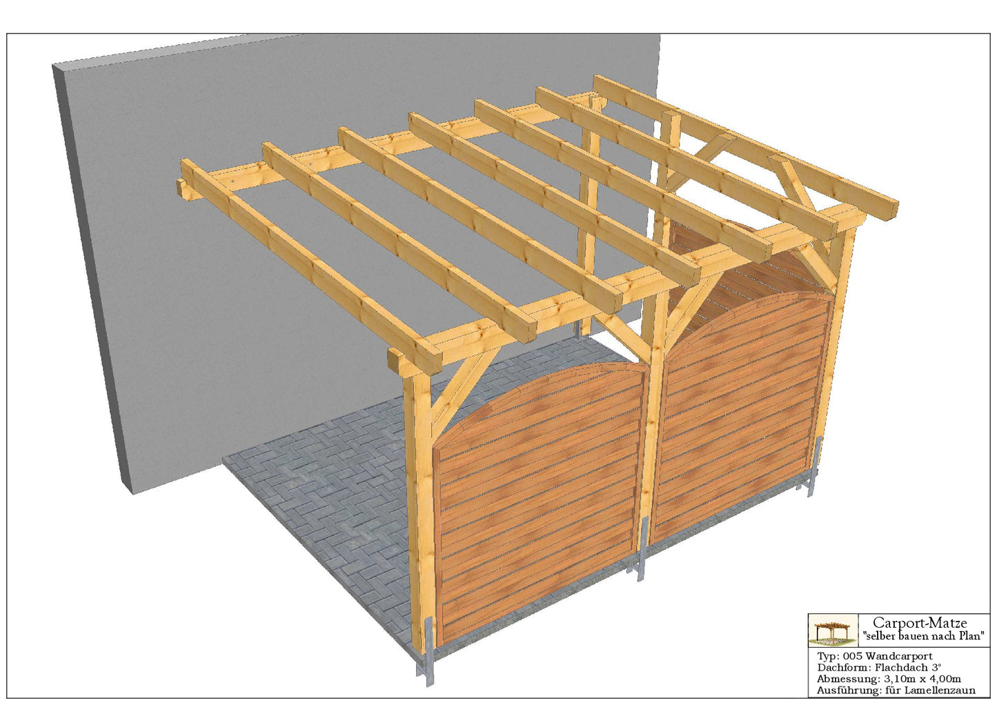 Wandcarport Typ 005 Flachdach 3° B= 3,10m x L= 4,00m