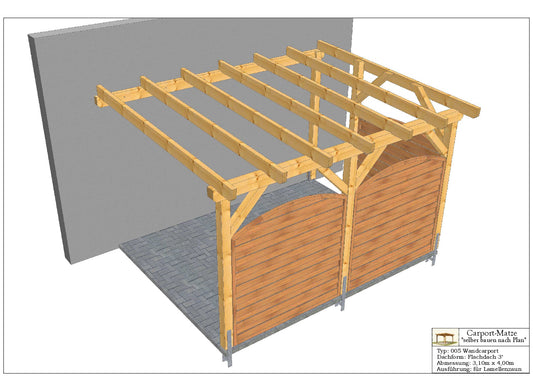 Wandcarport Typ 005 Flachdach 3° B= 3,10m x L= 4,00m