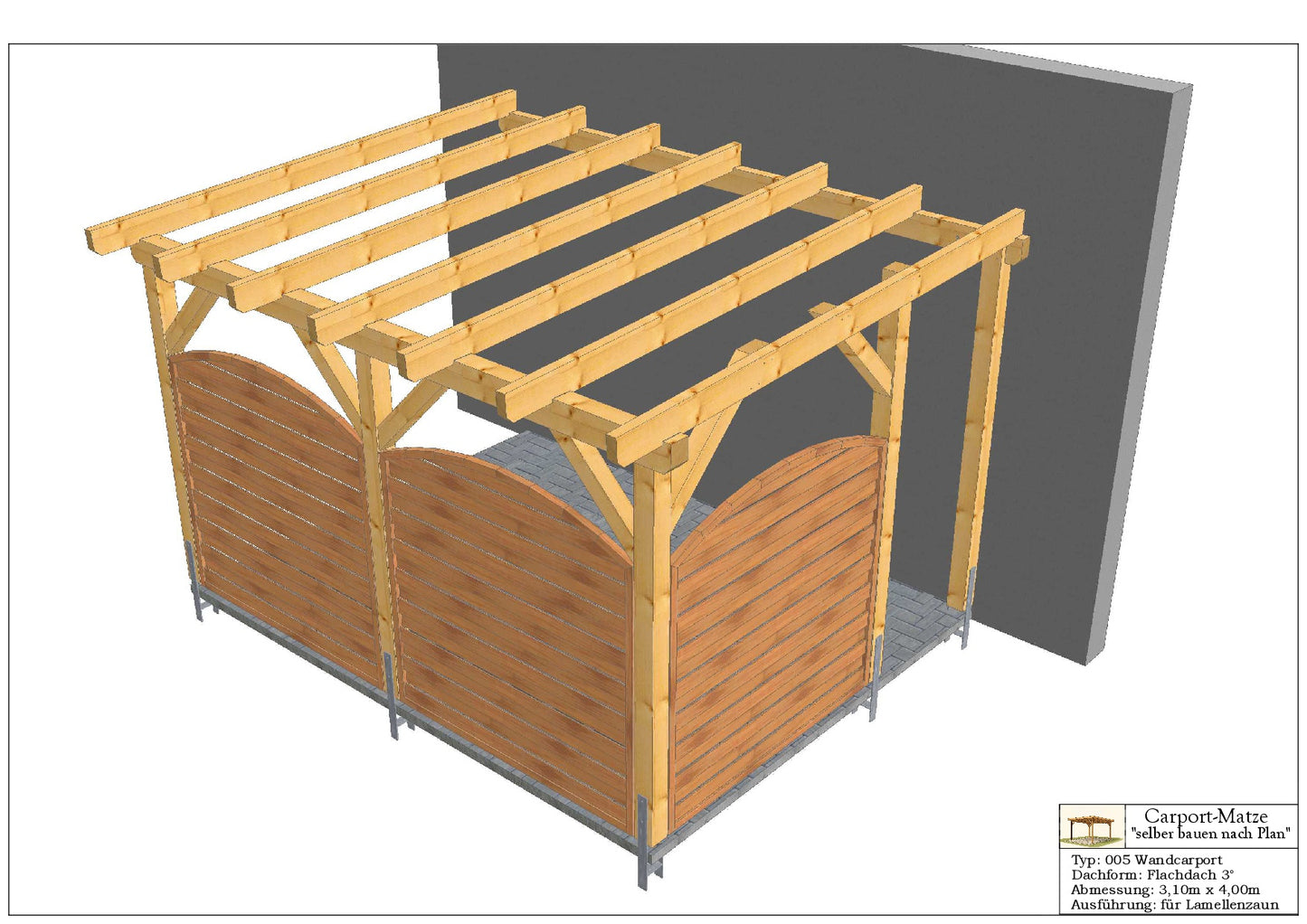 Wandcarport Typ 005 Flachdach 3° B= 3,10m x L= 4,00m