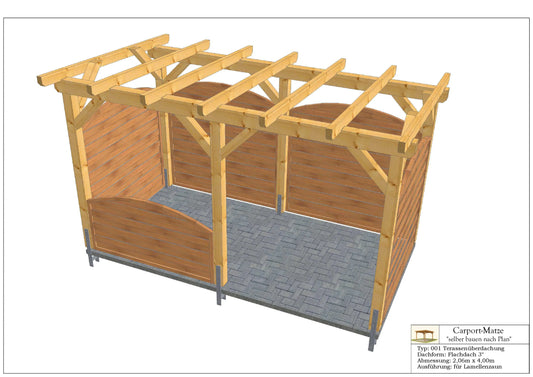 Terrassendach Typ 001 Flachdach 3°  B=2,06m x L=4,00m