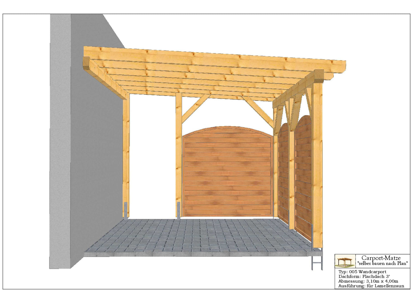 Wandcarport Typ 005 Flachdach 3° B= 3,10m x L= 4,00m