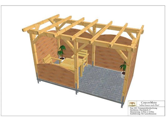 Bauplan für eine Holz-Terrasse 2,06m x 4,00m mit Montageanleitung - Ansicht 1
