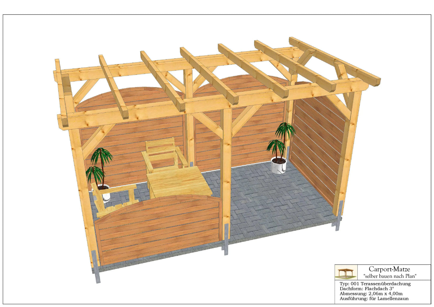 Bauplan für eine Holz-Terrasse 2,06m x 4,00m mit Montageanleitung - Ansicht 2