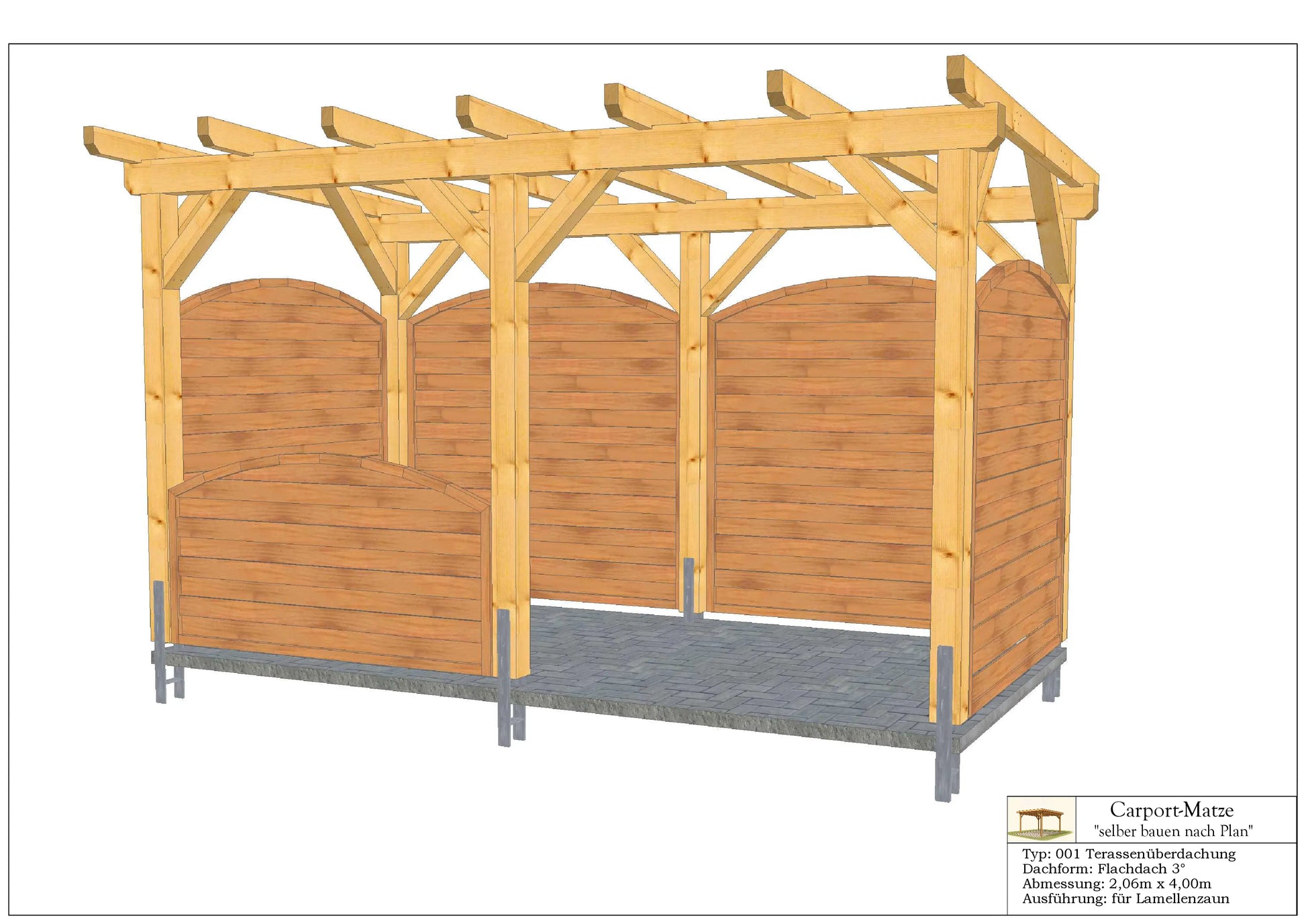 Bauplan für eine Holz-Terrasse 2,06m x 4,00m mit Montageanleitung - Ansicht 4