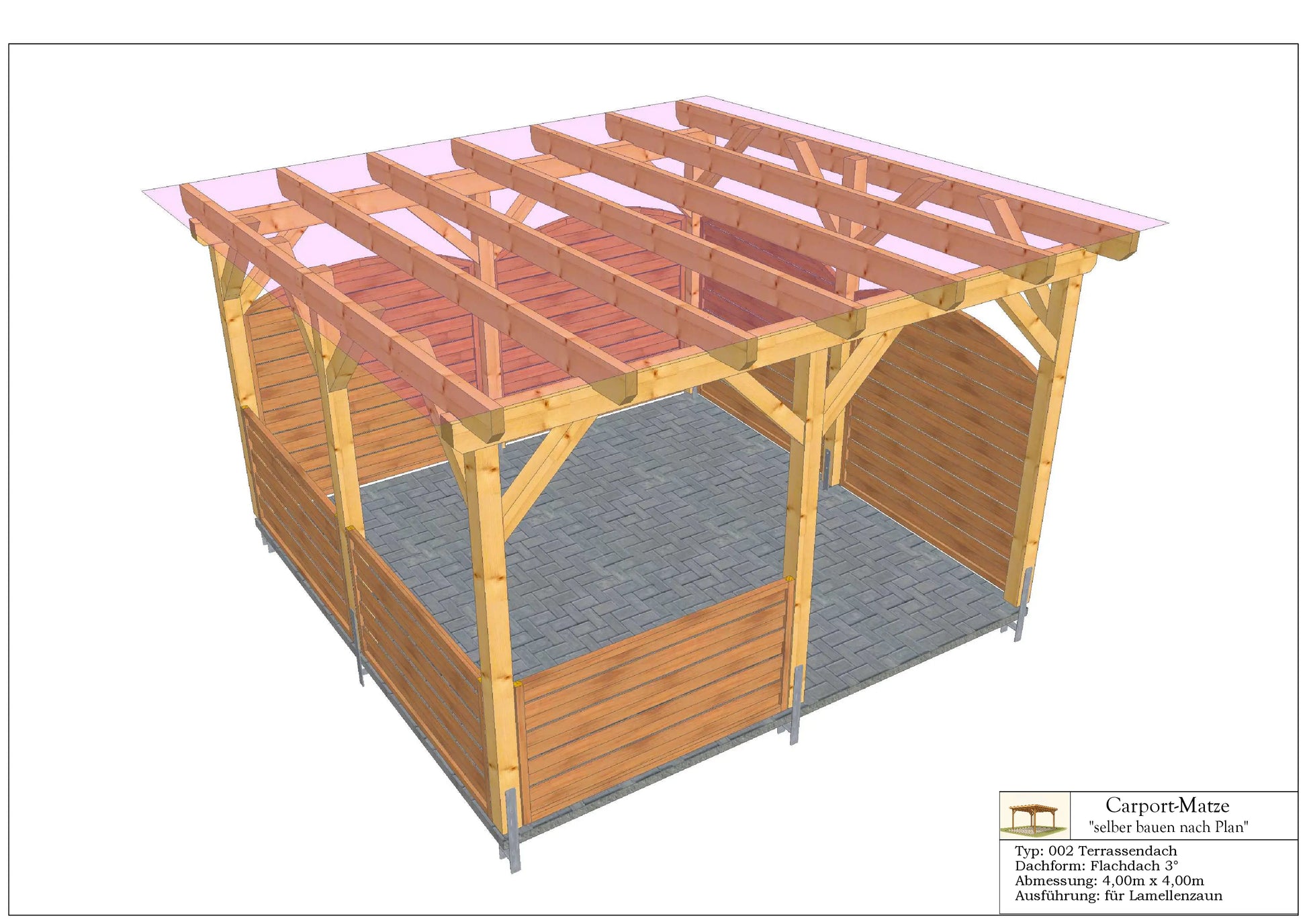 Bauplan für eine Holz-Terrasse 4,00m x  4,00m mit Montageanleitung - Ansicht 5