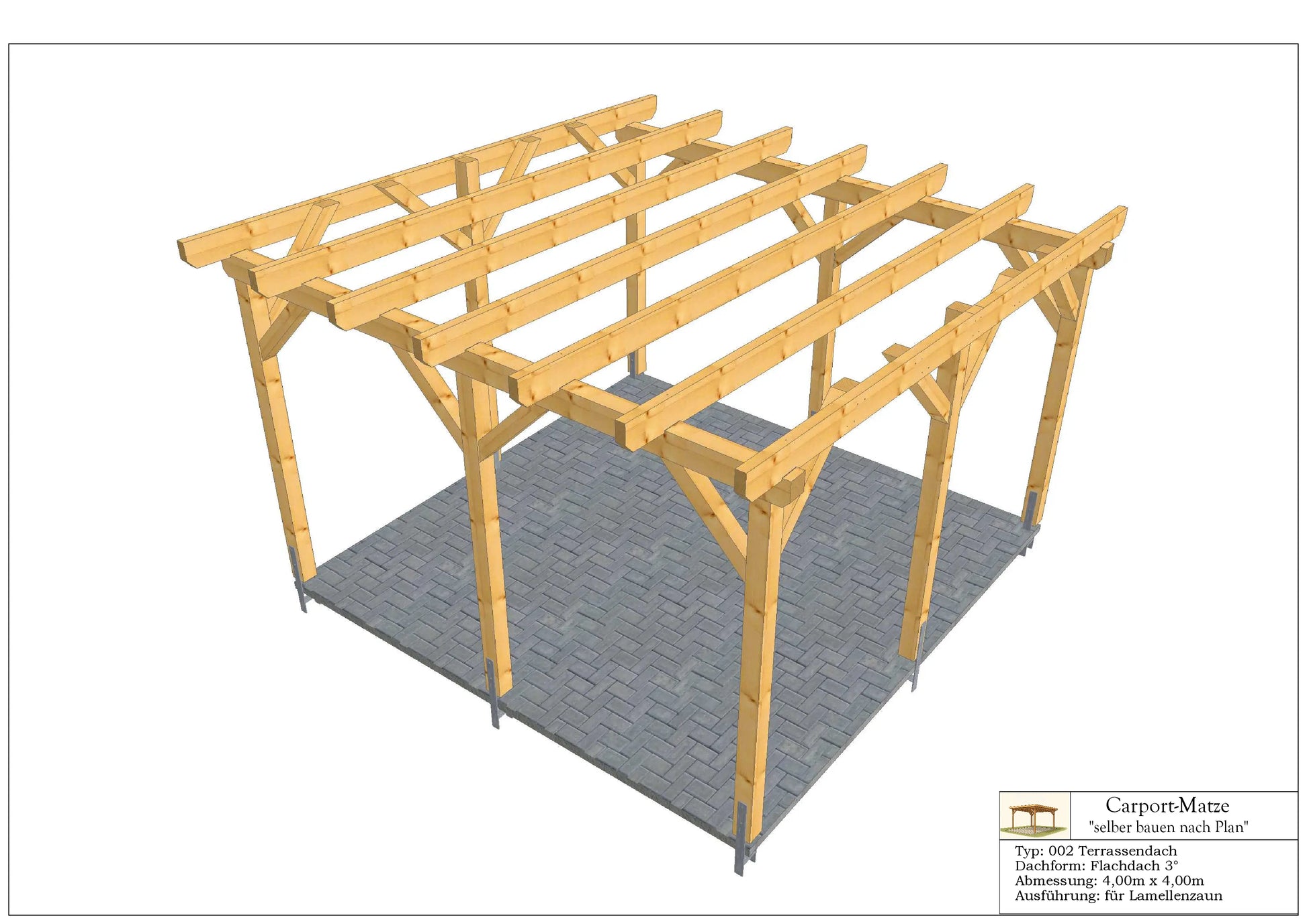 Bauplan für eine Holz-Terrasse 4,00m x  4,00m mit Montageanleitung - Ansicht 8