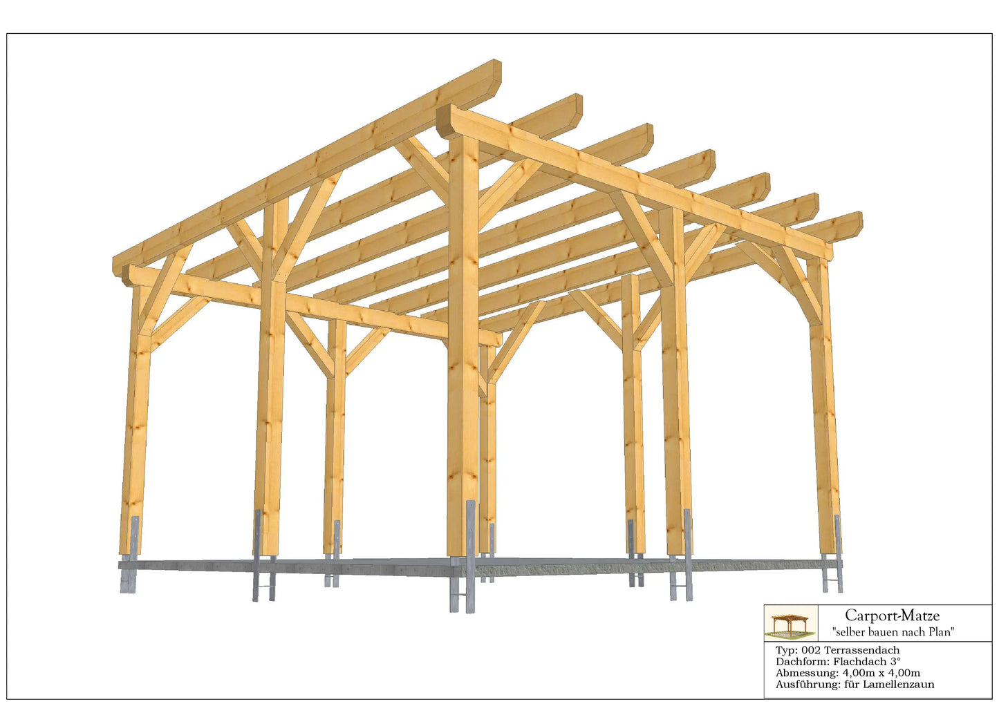 Bauplan für eine Holz-Terrasse 4,00m x  4,00m mit Montageanleitung - Ansicht 9