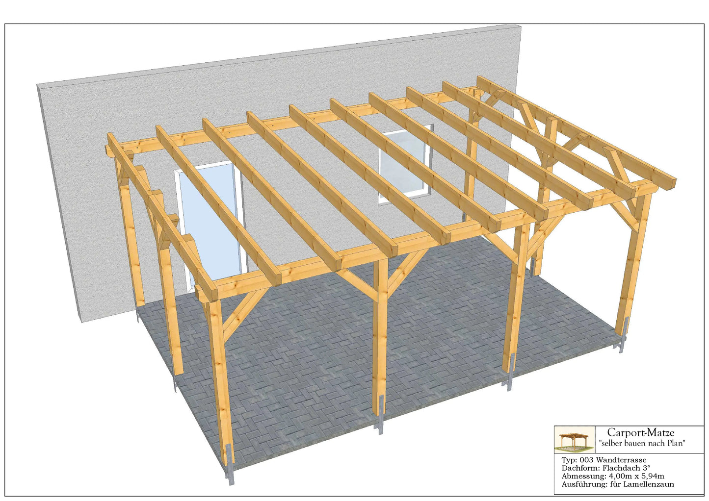 Bauplan für eine Holz-Terrasse 4,00m x  5,94m mit Montageanleitung - Ansicht 4