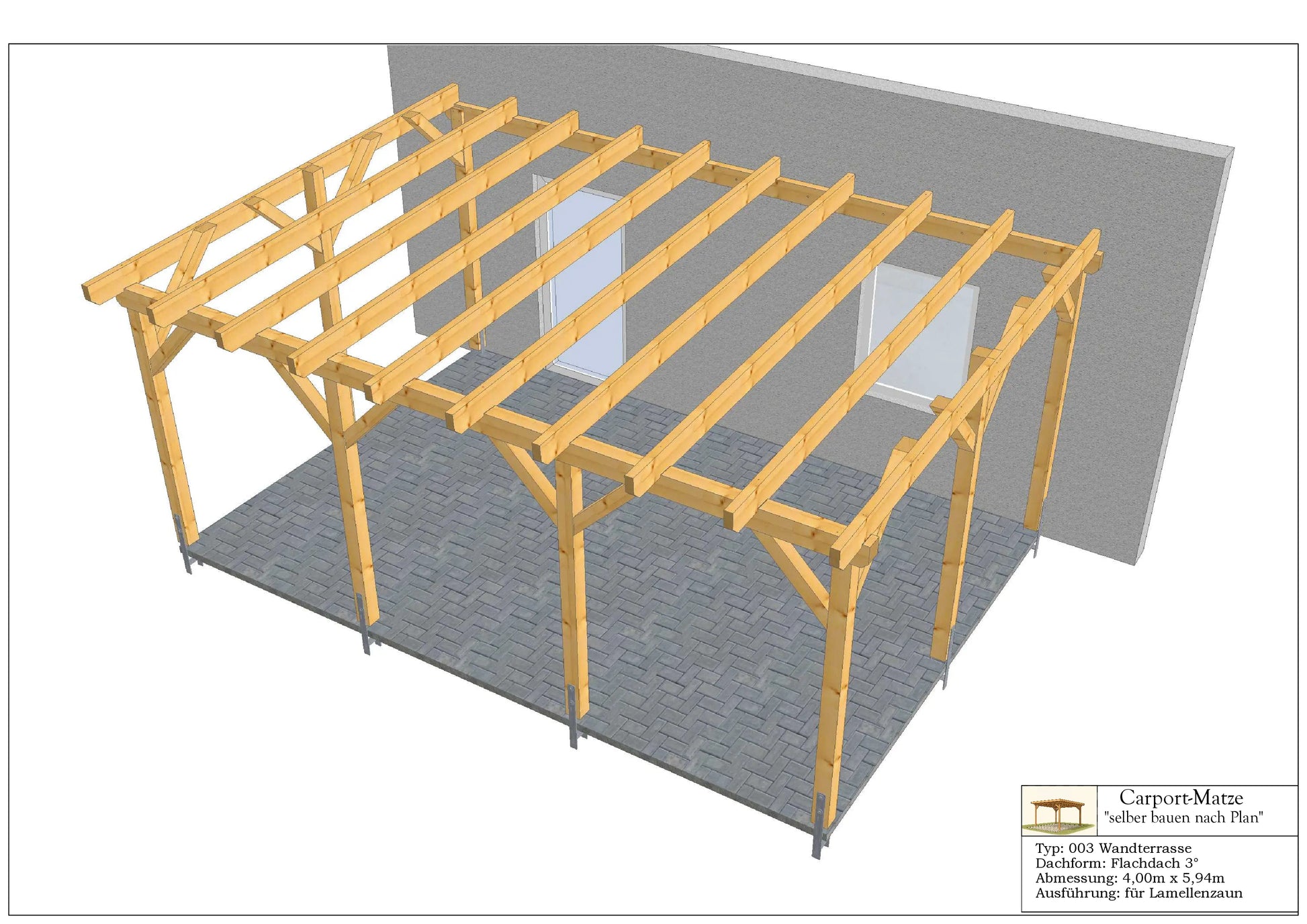 Bauplan für eine Holz-Terrasse 4,00m x  5,94m mit Montageanleitung - Ansicht 5