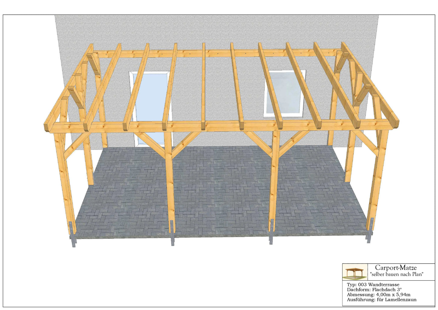 Bauplan für eine Holz-Terrasse 4,00m x  5,94m mit Montageanleitung - Ansicht 6