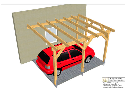 Bauplan für einen Holz-Wandcarport 3,10mx4,00m mit Montageanleitung - Ansicht 1