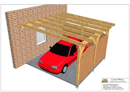 Bauplan für einen Holz-Wandcarport 4,00m x 4,00m mit Montageanleitung - Ansicht 2