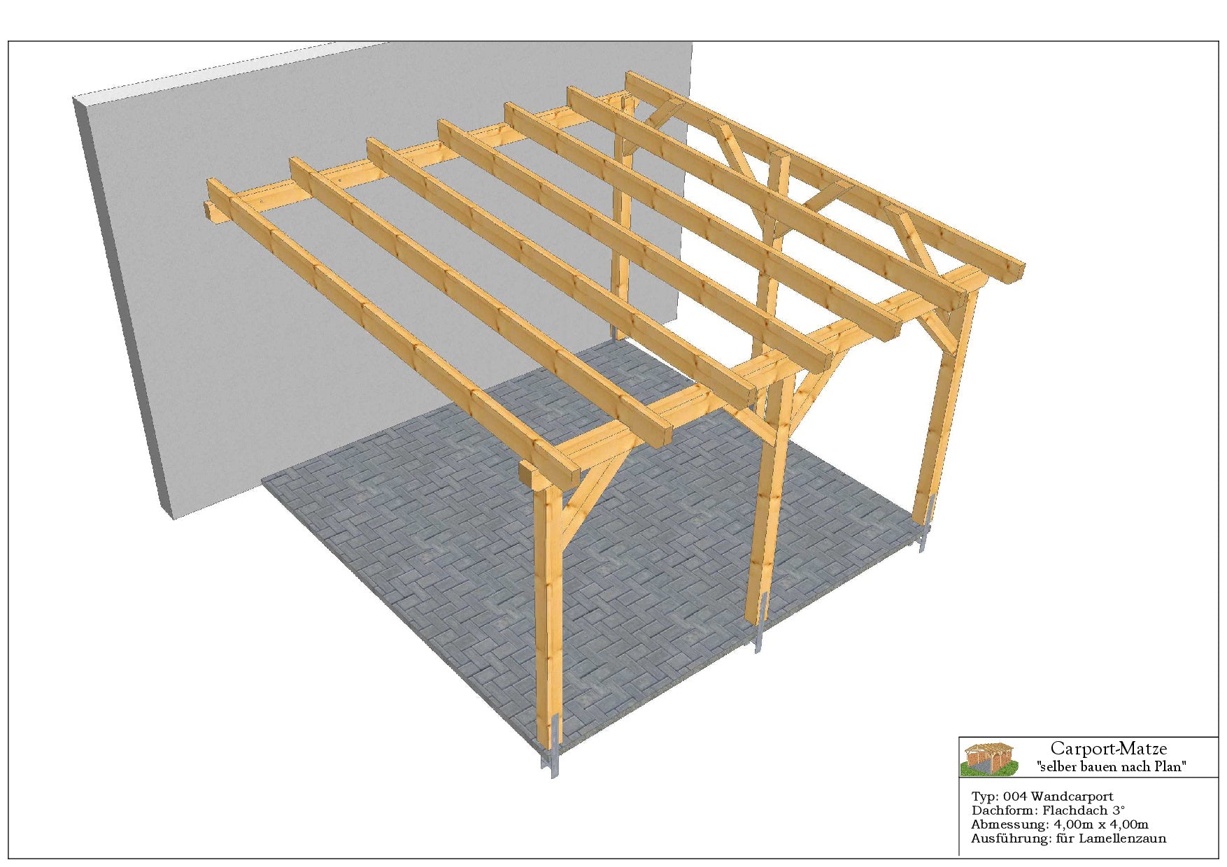 Bauplan für einen Holz-Wandcarport 4,00m x 4,00m mit Montageanleitung - Ansicht 6